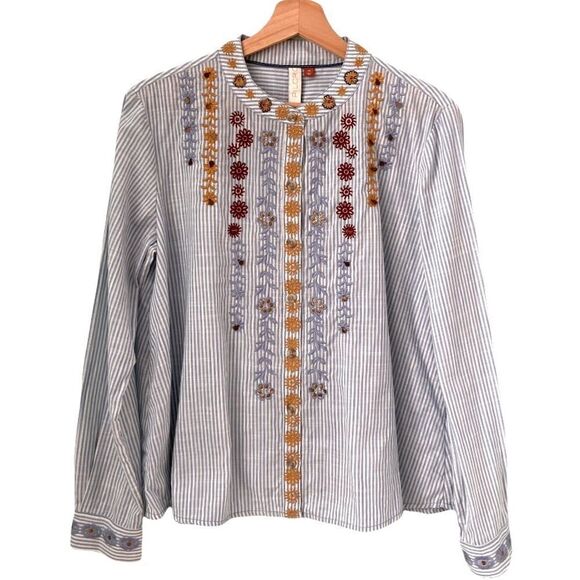 Anthropologie Pilcro Front Button Floral Embroidered Long Sleeve Top in Size XS - Picture 3 of 9